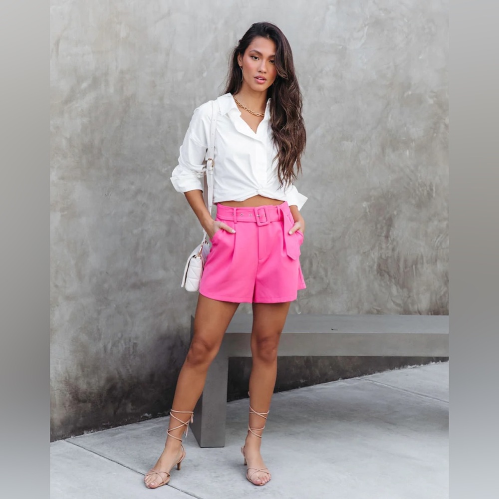 NWT Vici Collins Avenue Pink Pocketed High Waisted Belted Shorts |Size Large
